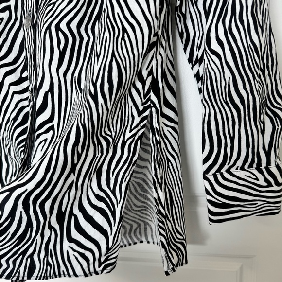 Michael Kors Womens Zebra Print Tunic Top XS Black Button Down Linen Blend NWT - Picture 9 of 14